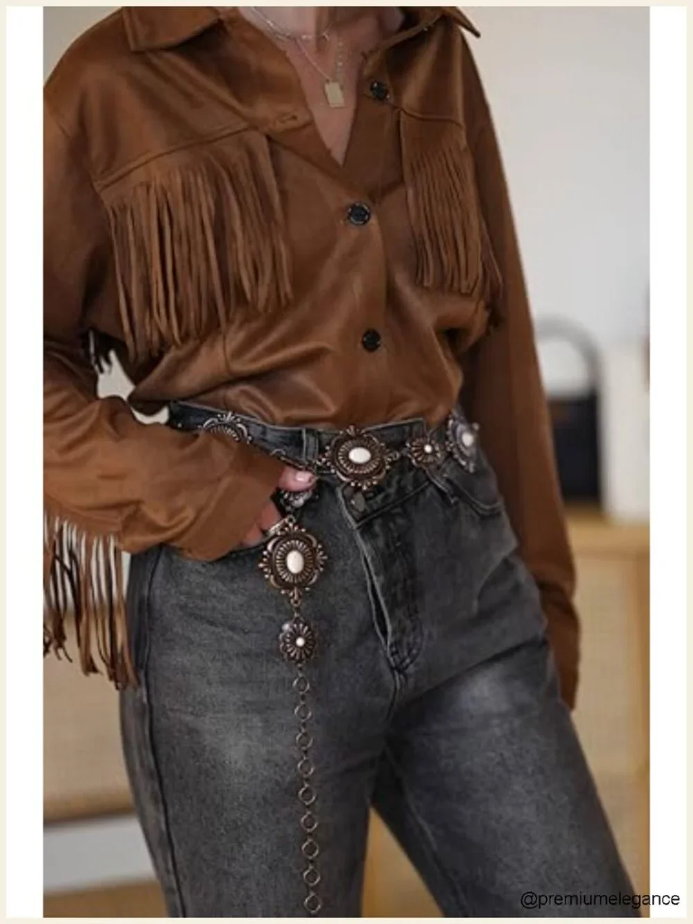 Large Western Concho Metal Chain Belt with Turquoise